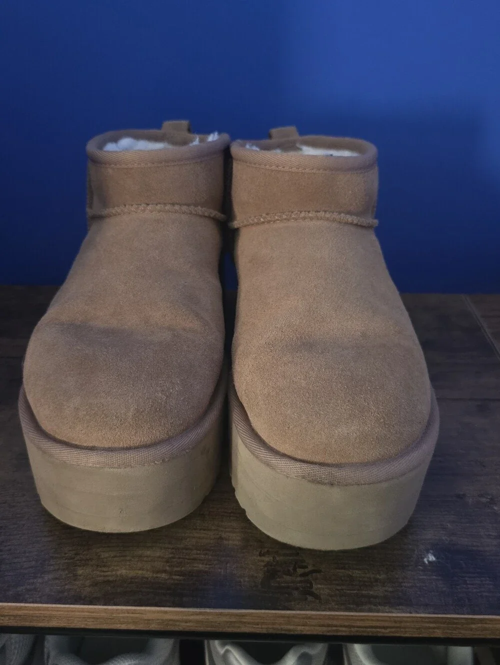 UGG Tan Suede Shearling Cuff Ankle Booties